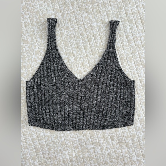 J.O.A. Wool Blend Ribbed Knit Grey Crop Top Sweater | Size Medium M - Picture 6 of 16